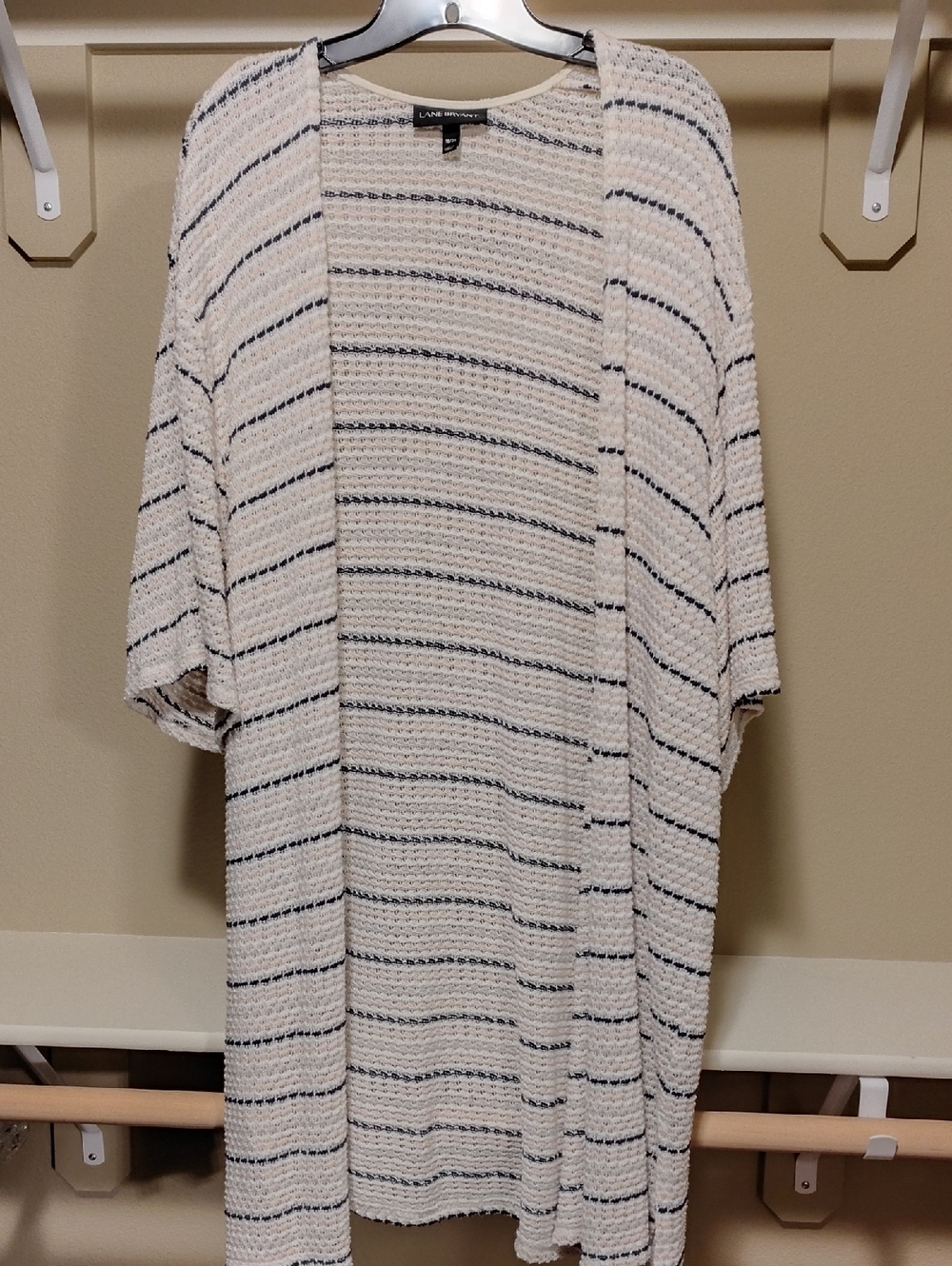 Lane Bryant Cream and Black Striped Open Knit Cardigan
